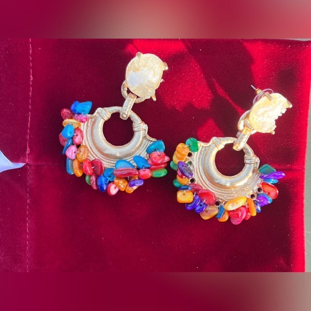 Multicolor Stone Drop Earrings - Picture 10 of 13